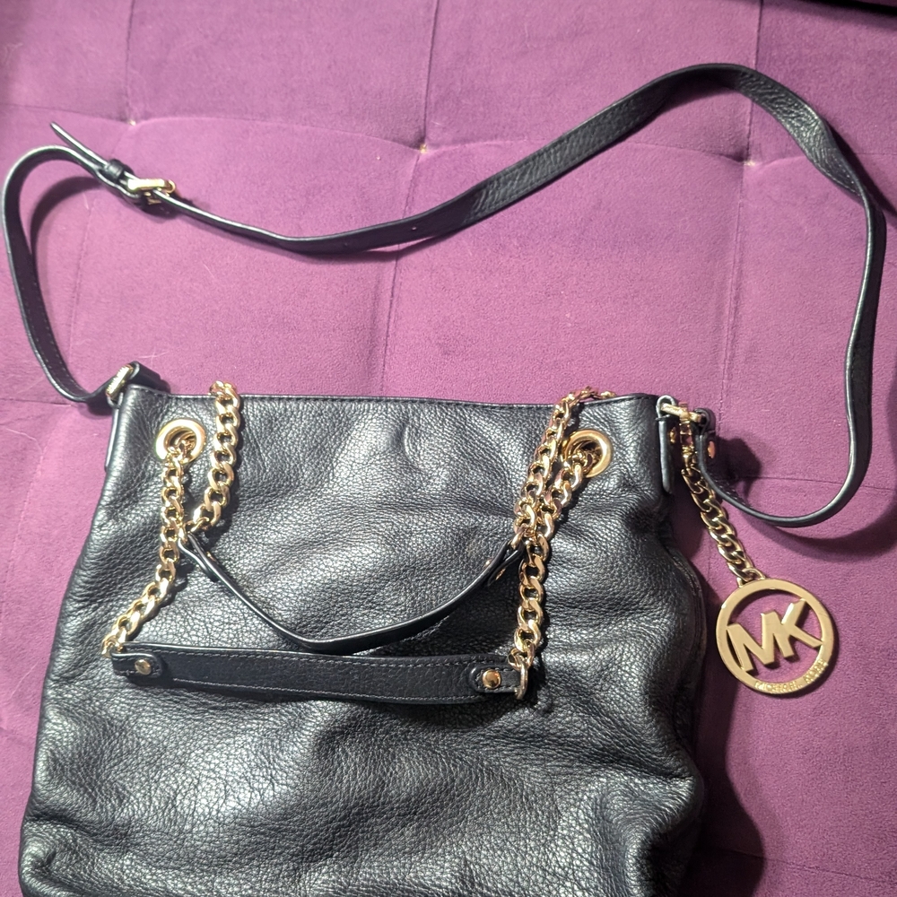 Michael Kors Black Shoulder Bag with Gold Accents